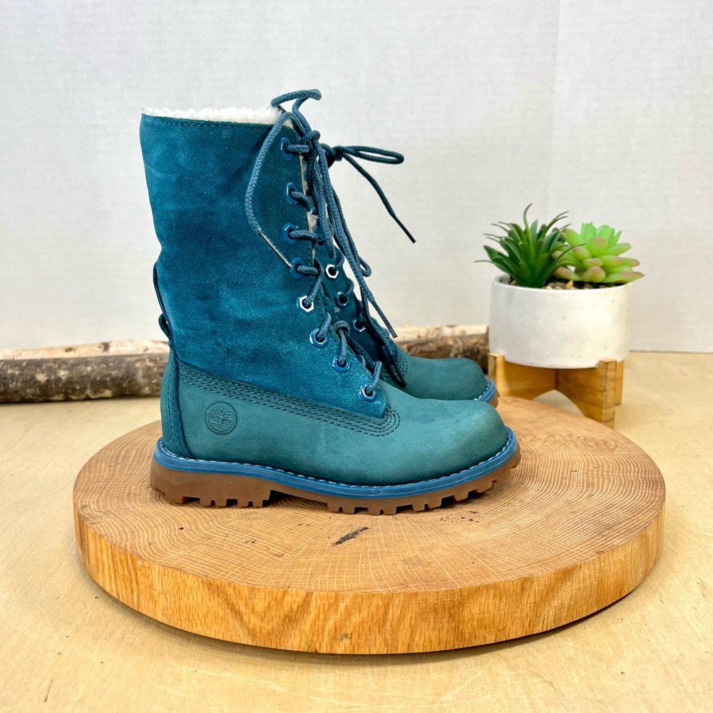 Timberland Kids Fold-Down Boots | Blue Suede Fleece Lined | Size 9.5 Toddler